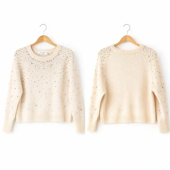 ZARA Cream Beaded and subtle silver accents Knit Sweater Fits S-M Soft sparcle. - Picture 4 of 6
